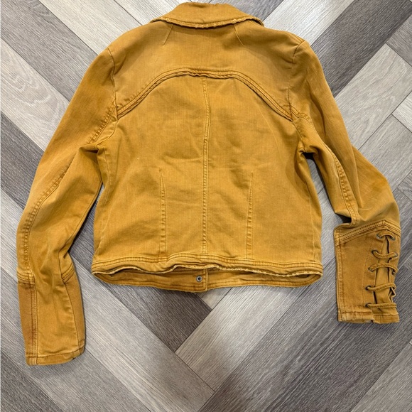 Free People Yellow Jean Jacket with Lace-Up Sleeves - Picture 4 of 4